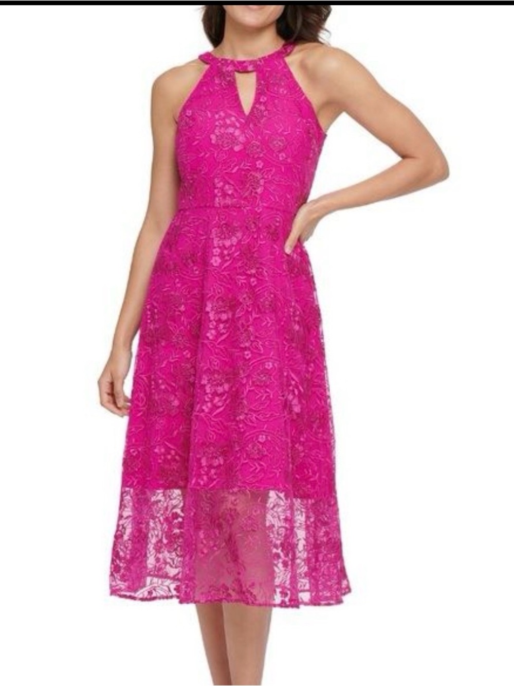 Kensie Fuscia Lace Halter Midi Dress